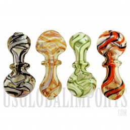 3" Glass Hand Pipe | 3-Line Swirls | Colors Come Assorted