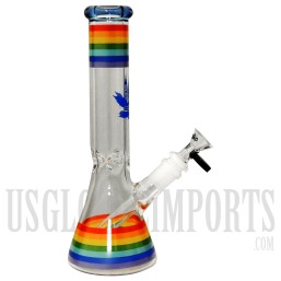9" aLeaf Water Pipe, Transparent with Rainbow trim design and comes with glass bowl & downstem. 14mm male bowl.