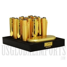 Clipper Lighters Display 12ct | Gold