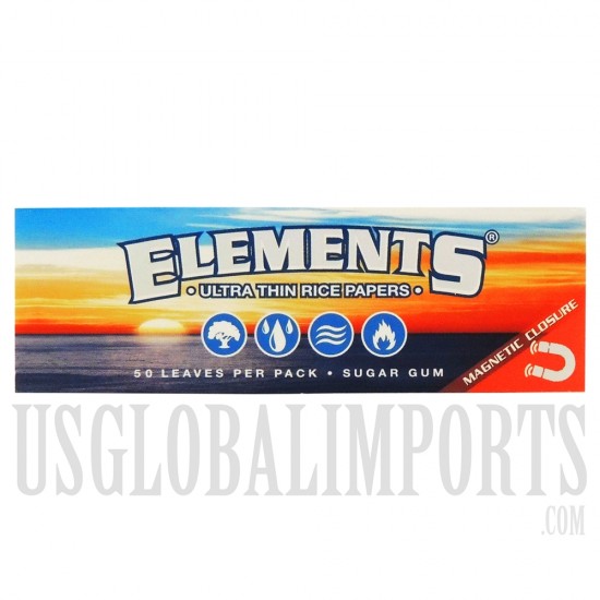 Elements Ultra Thin Rice Papers | 1 1/4 Size | 25 Packs Per Box | 50 Leaves Per Pack