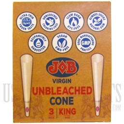 CP-117JOB Virgin Rolling Papers with Tip | 96 Unbleached Cones | 32 Packs | 3 Cones Per Pack