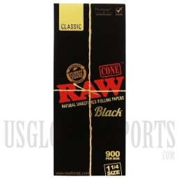 RAW Organic Hemp 1 1/4 (1.25") Size Black. 900 Cones