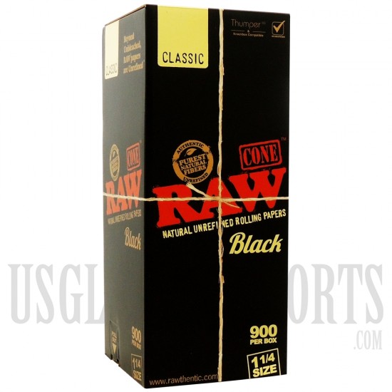 RAW Organic Hemp 1 1/4 (1.25") Size Black. 900 Cones