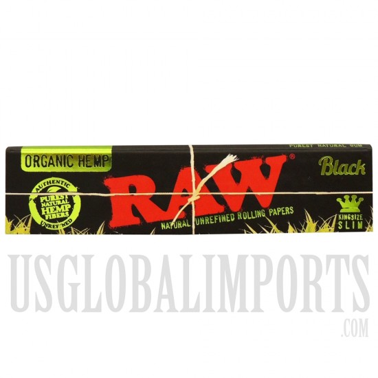 RAW Black Organic Hemp | King Size Slim | 50 Packs Per Box | 32 Per Pack