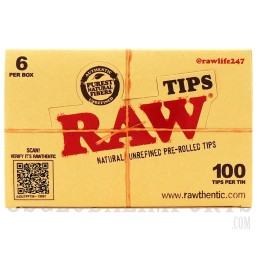 RAW Pre-Rolled Tips | 6 Tin Per Box | 100 Tips Per Tin
