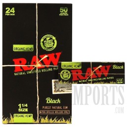 RAW Black Organic Hemp | 1 1/4 Size Black | 24 Packs | 50 Leaves Each