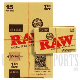 RAW Classic Artesano | 1 1/4 Size | Tray + Papers + Tips | 15 Per Box.