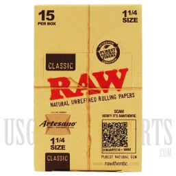 RAW Classic Artesano | 1 1/4 Size | Tray + Papers + Tips | 15 Per Box.
