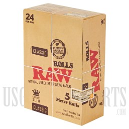 RAW Classic Rolls | King Size Slim | 24 Per Box | 5 Meter Rolls
