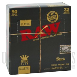 RAW Classic King Size Slim Black. 50 Packs. 32 Leaves Each