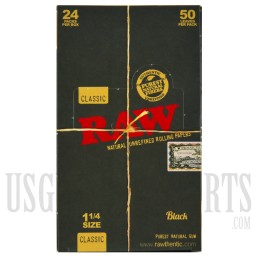 RAW Classic 1 1/4 Size Black. 24 Packs. 50 Leaves Each
