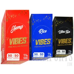 CP-246 Vibes Fine Rolling Papers  | 1 1/4 Size | 50 Booklets Per Box | 50 Tips Per Booklet | 3 Paper Options