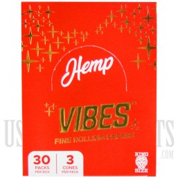 CP-249 Vibes Fine Rolling Papers  | King Size | 30 Packs Per Box | 3 Cones Per Booklet | 3 Paper Options