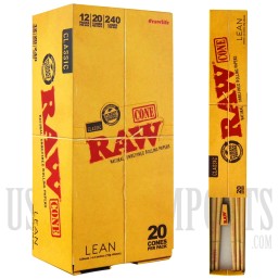 RAW Cones Classic Lean | 240 Cones | 12 Packs | 20 Cones Per Pack