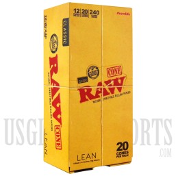 RAW Cones Classic Lean | 240 Cones | 12 Packs | 20 Cones Per Pack