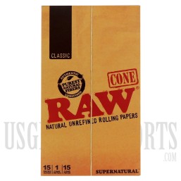 RAW Supernatural Classic Cones | 15 Per Box | 1 Cone Per Pack | 15 Cones Per Box