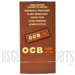 CP-603 OCB Virgin Single Wide Unbleached Cigarette Papers. 24 Booklets