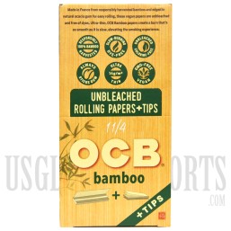 CP-608 OCB 1 1/4 Bamboo + Tips Unbleached Rolling Papers + Tips | 24 Packs | 50 Leaves | 50 Tips