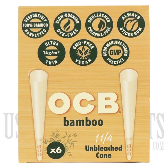 CP-616 OCB Bamboo Unbleached Cone | 1 1/4 Size | 32 Packs X 6 Cones Per Pack