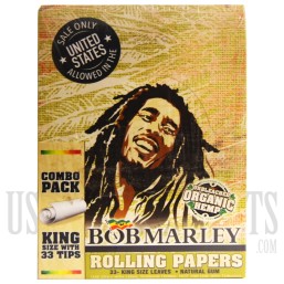 CP21 Bob Marley Rolling Papers | King Size + 33 Tips | Combo Pack | Unbleached Organic Hemp Papers | Long Leaves | 24 Booklets