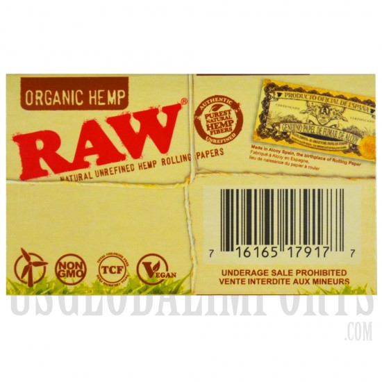 RAW Organic Hemp Single Wide Papers. 25 Per Box. 100 Leaves Each