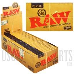 RAW Classic Single Wide Papers. 25 Per Box. 100 Leaves Each.