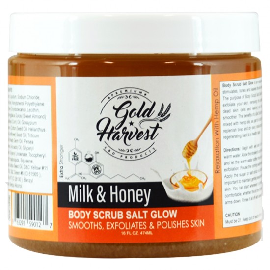 Gold Harvest CBD Body Salt Scrub Glow | 150MG | 16oz | Milk & Honey