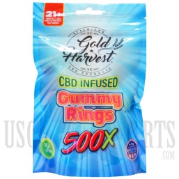 GH-108-3 Gold Harvest CBD Infused Gummy Rings. 20 Count / 500mg total. Sold Individual or Display Box
