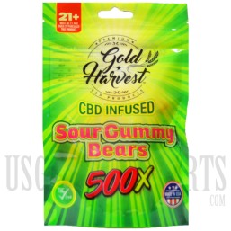GH-108-5 Gold Harvest CBD Infused Sour Gummy Bears. 20 Count / 500mg total. Sold Individual or Display Box