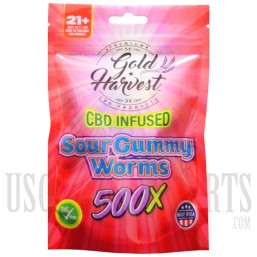 GH-108-6 Gold Harvest CBD Infused Sour Gummy Worms. 20 Count / 500mg total. Sold Individual or Display Box