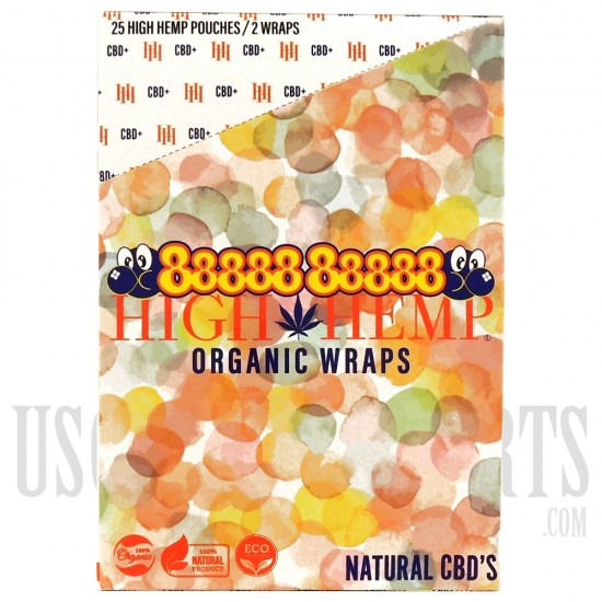 HH-001 High Hemp Organic Natural Wraps. 25 Pouches / 2 Wraps Each. Many Flavor Choices