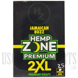 HW-107 Hemp Zone Premium 2XL Wraps. 25 pouch boxes. Different Flavors