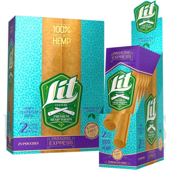 HW-109 Lit Culture Premium Hemp Wraps. 25 Pouches. Many Flavor Choices