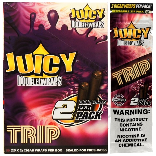 JH-102 Juicy Double Wraps | 25 Pouches x 2 Wraps Each | Many Flavor Choices