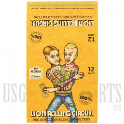 JT-13 Lion Rolling Circus Tips by Box Only. Pre-Rolled Unbleached Filters. 12 units 120ct in pack