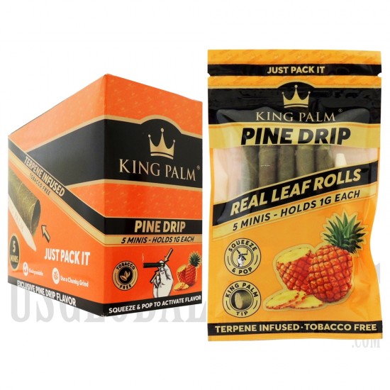 KP-128 King Palms All Natural Hand Rolled Leaf | 5 Mini Rolls | 15 Pouches Per Display Box | Pine Drip
