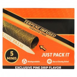 KP-128 King Palms All Natural Hand Rolled Leaf | 5 Mini Rolls | 15 Pouches Per Display Box | Pine Drip