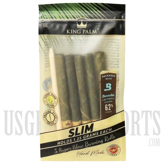KP-131 King Palms All Natural Hand Rolled Leaf | 5 Slim Rolls | 15 Pouches Per Display Box