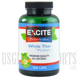 KT-140 Excite Botanicals. White Thai Kratom. 150 Caps