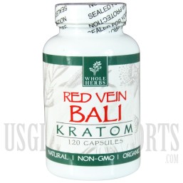 KT-148 Whole Herbs Red Vein Bali Kratom. 120 Caps