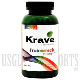 Krave Botanicals. Premium Quality Kratom. Trainwreck. 300 Caps