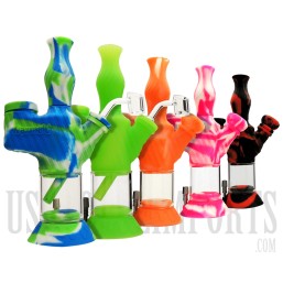 9" Soldier 2 in 1 Silicone Water Pipe & Nector Collector by Waxmaid. Assorted Colors